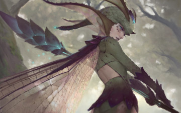Картинка фэнтези феи фея крылья девушка жезл лес