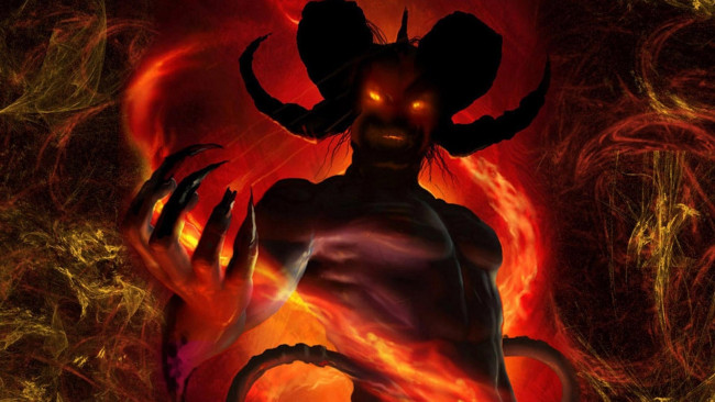 Обои картинки фото 3д графика, ужас , horror, демон, дьявол, огонь, рога