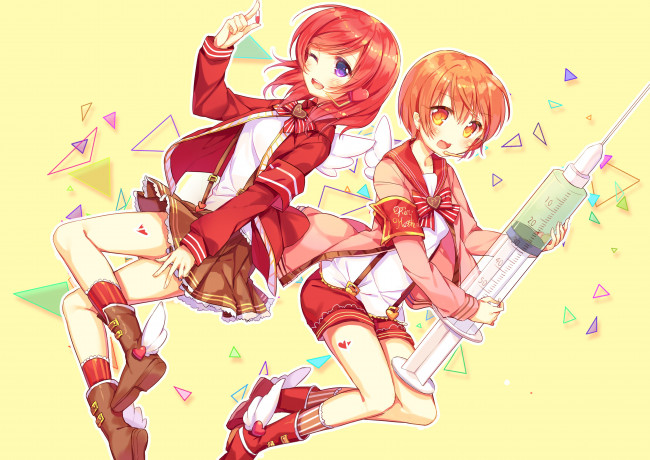 Обои картинки фото аниме, love live,  school idol project, hoshizora, rin, nishikino, maki