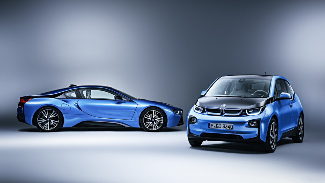 Обои картинки фото bmw i3 and bmw i8 2017, автомобили, bmw, 2017, i8, i3