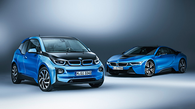 Обои картинки фото bmw i3 and bmw i8 2017, автомобили, bmw, i3, i8, 2017