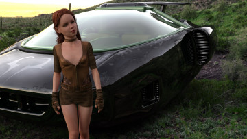 Картинка 3д+графика фантазия+ fantasy фон автомобиль взгляд девушка