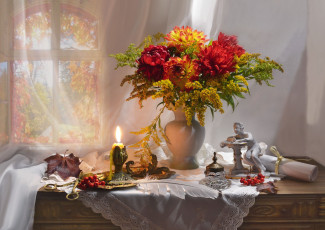 Картинка цветы букеты +композиции свеча георгины