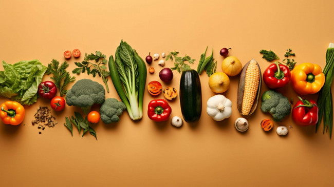 Обои картинки фото еда, овощи, брокколи, кукуруза, баклажан, перец, чеснок