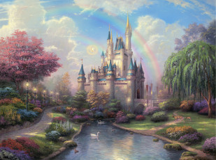 обоя thomas, kinkade, рисованные, замок