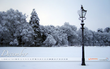 обоя календари, природа, зима, деревья, фонарь, снег