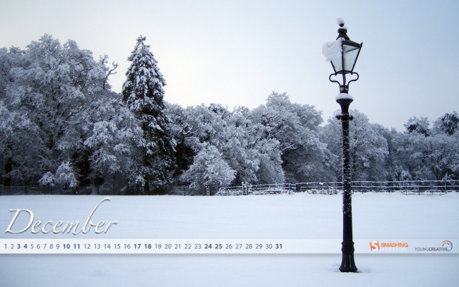 Обои картинки фото календари, природа, зима, деревья, фонарь, снег