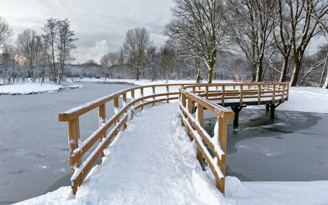 Обои картинки фото природа, зима, мост