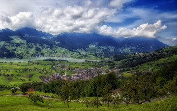 Картинка швейцария швиц штайнен города пейзажи дома горы долина
