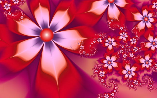 Обои картинки фото 3д, графика, flowers, цветы, белый, лепестки, красный