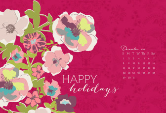 обоя календари, рисованные,  векторная графика, цветы, декабрь