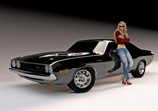 Картинка автомобили 3d+car&girl девушка взгляд фон блондинка очки джинсы туфли автомобиль