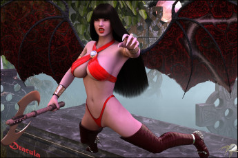Картинка 3д+графика существа+ creatures девушка взгляд фон крылья демон сапоги оружие