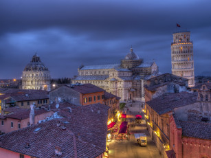 Картинка pisa`s+cathedral города пиза+ италия огни ночь