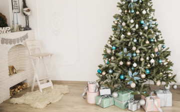 обоя праздничные, Ёлки, комната, подарки, праздник, игрушки, гостиная, елка, новый, год, декор