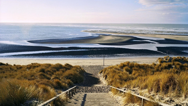 Обои картинки фото природа, побережье, лестница, берег, море, трава