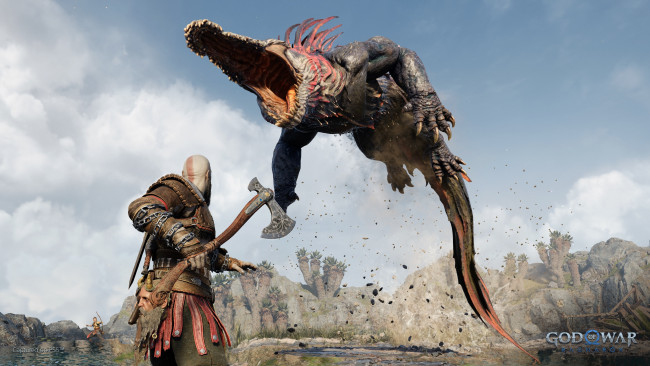 Обои картинки фото видео игры, god of war,  ragnarok, воин, топор, крокодил