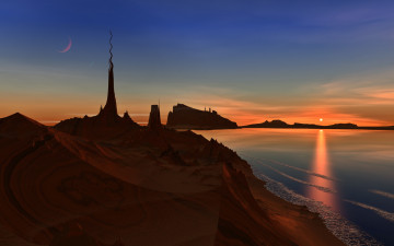 Картинка 3д графика nature landscape природа море закат