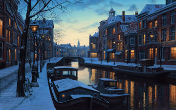 Картинка евгений лушпин winter twilight рисованные город река