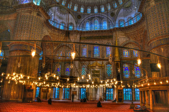 Картинка интерьер убранство роспись храма мечеть светильник стамбул
