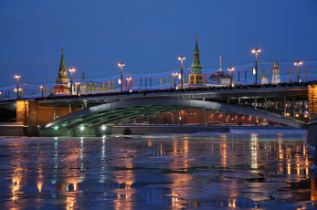 Картинка города москва россия огни ночь река мост