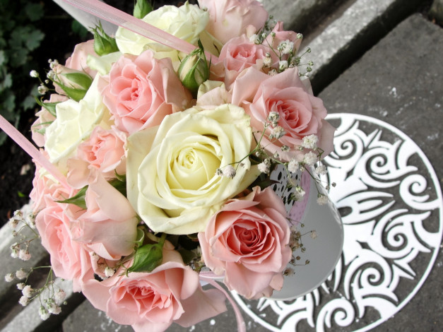 Обои картинки фото цветы, розы, ваза