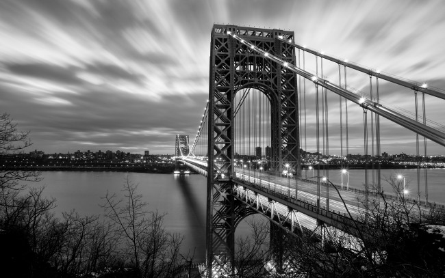 Обои картинки фото george, washington, bridge, new, york, city, города, нью, йорк, сша, река, мост
