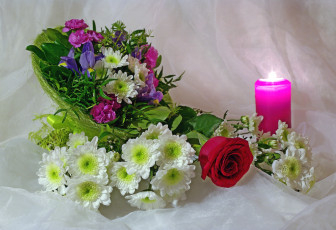 Картинка цветы разные+вместе свеча роза хризантемы ирис