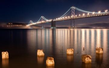 Картинка города сан-франциско+ сша залив город мост река туман огни ночь