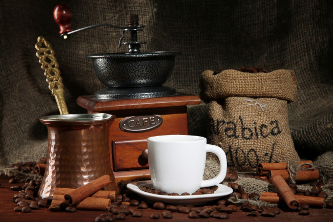 Обои картинки фото еда, кофе,  кофейные зёрна, кофемолка, арабика