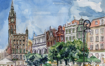 Картинка рисованное города big ben лондон живопись