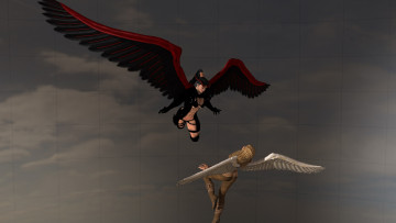 Картинка 3д+графика существа+ creatures ангел девушки взгляд фон демон