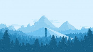 Картинка векторная+графика природа+ nature горы маяк лес