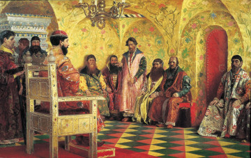 Картинка рисованное живопись андрей рЯбушкин сидение царя михаила фёдоровича палаты романовых