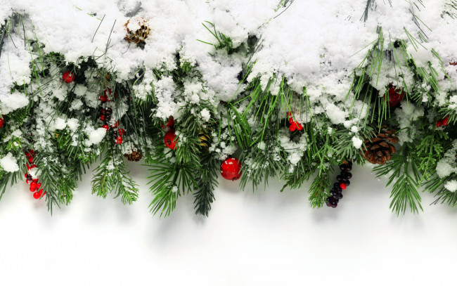 Обои картинки фото праздничные, - разное , новый год, new, year, украшения, новый, год, зима, merry, christmas, decoration, xmas, happy, ягоды, рождество, елка, snow, снег, winter
