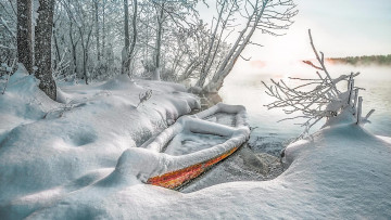 Картинка корабли лодки +шлюпки снег лодка