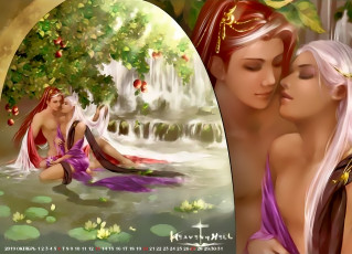 Картинка календари фэнтези природа водопад девушка любовь calendar чувство яблоня 2019