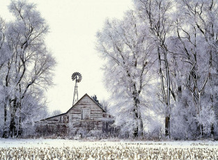 Картинка разное сооружения +постройки дом деревья поле снег