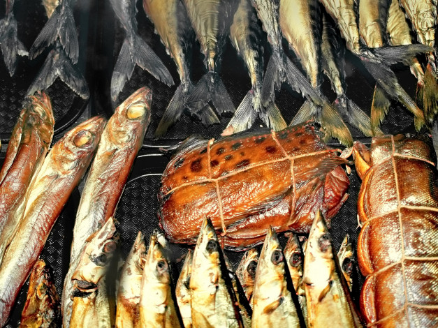 Обои картинки фото еда, рыбные блюда,  с морепродуктами, ассорти, рыба, копченая
