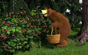 Картинка мультфильмы маша медведь корзина малина