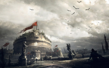 Картинка assassins creed brotherhood видео игры assassin`s крепость птицы флаги