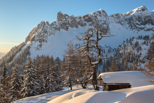 Обои картинки фото природа, горы, домик, torsten, muehlbacher, photography, альпы, австрия, снег, зима, лес