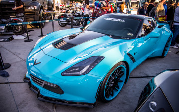 Картинка автомобили выставки+и+уличные+фото chevrolet c7 голубой corvette