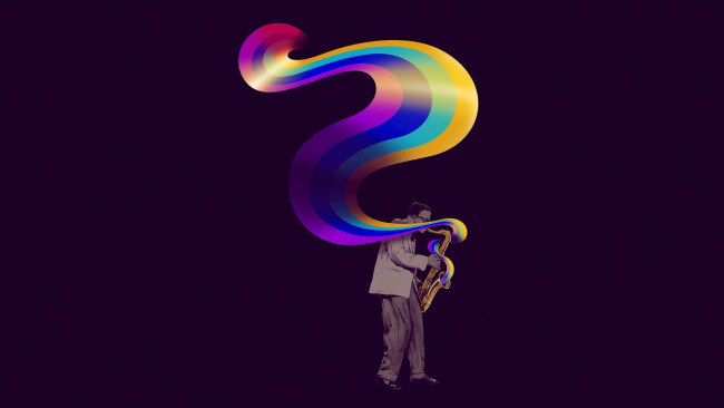 Обои картинки фото рисованные, минимализм, music, matheus, lopes, castro, mathiole, saxophone, rainbow, саксофон, музыкант, музыка, радуга