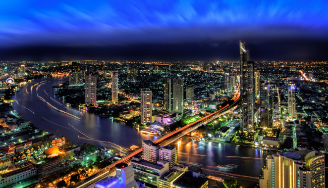 Обои картинки фото города, бангкок , таиланд, ночь, панорама, огни