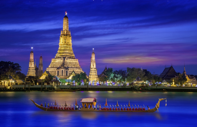 Обои картинки фото города, бангкок , таиланд, ночь, храм