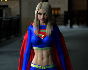Картинка 3д+графика фантазия+ fantasy девушка супермен фон взгляд