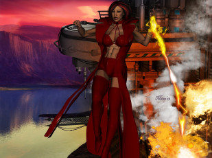 Картинка 3д+графика фантазия+ fantasy девушка огонь фон взгляд