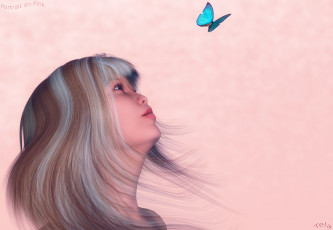 Картинка 3д+графика портрет+ portraits девушка взгляд фон бабочка