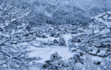 Картинка города -+пейзажи дома снег зима деревня Япония остров хонсю гокаяма сиракава-го